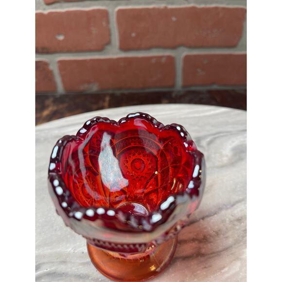 Fenton Style Ruby Red Carnival Glass Daisy Button Toothpick Holder 3" Votive - Picture 5 of 6